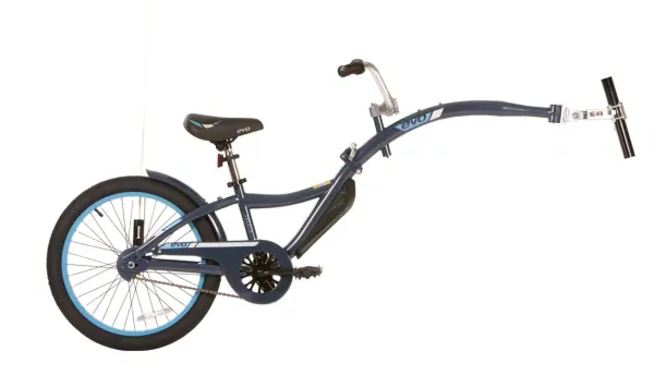 Kids trail-a-bike and baby trailer on the Bow River pathway